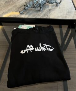 Off White Black Cotton Logo Hoodie