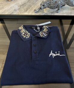 Amiri Navyblue Cotton Polo Tshirt